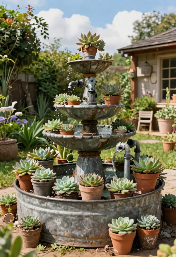 20 Modern Outdoor Fountain Designs You Will Love 2. Recycled Materials Fountain 0