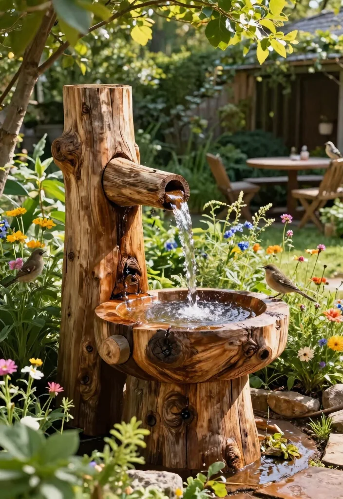 20 Modern Outdoor Fountain Designs You Will Love 5. Rustic Wooden Fountain 0
