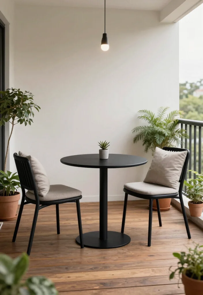21 Charming Patio Bistro Set Ideas for Small Balconies 1. Minimalist Monochrome Magic 0