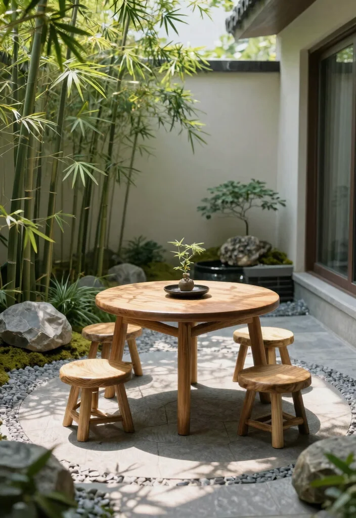 21 Charming Patio Bistro Set Ideas for Small Balconies 13. Zen Garden Inspiration 0