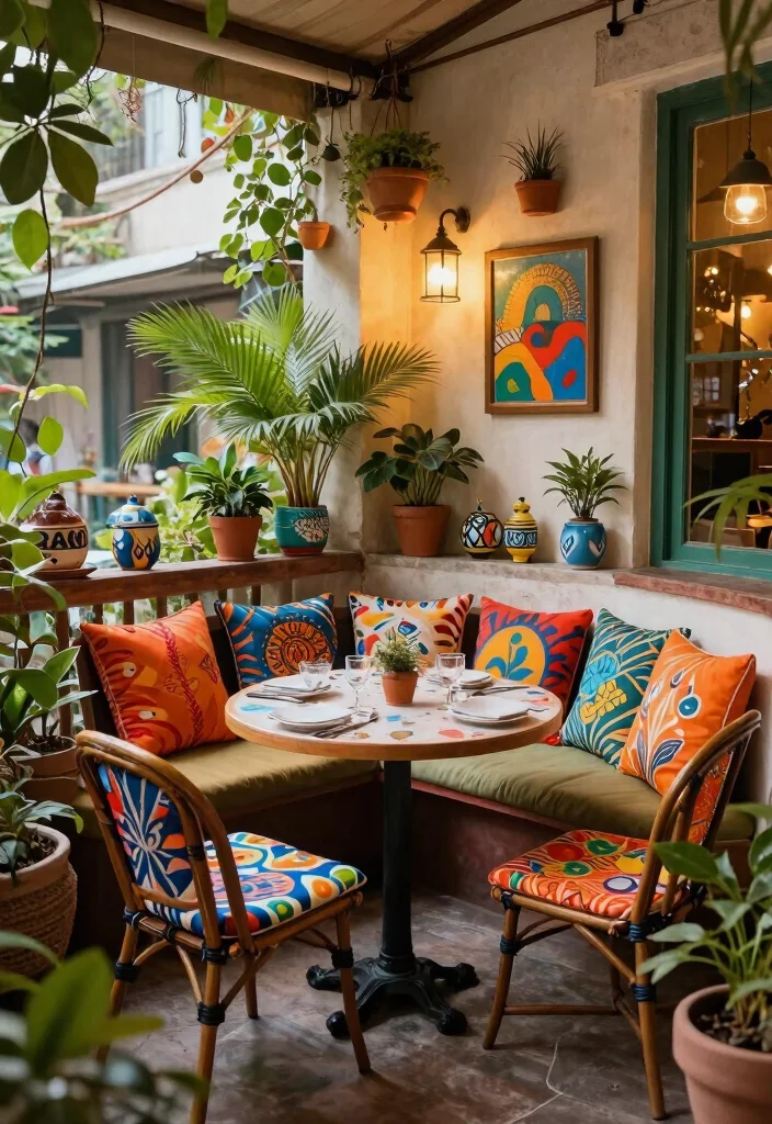 21 Charming Patio Bistro Set Ideas for Small Balconies 14. Artful Accents with Unique Designs 0