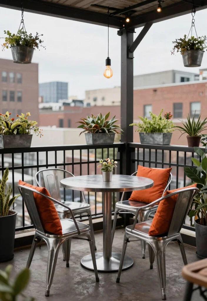 21 Charming Patio Bistro Set Ideas for Small Balconies 3. Industrial Chic with Metal Designs 0
