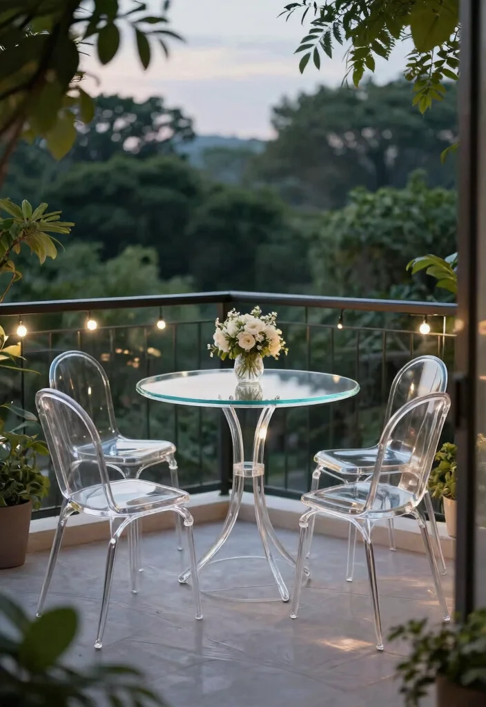 21 Charming Patio Bistro Set Ideas for Small Balconies 5. Elegant Glass for a Touch of Class 0