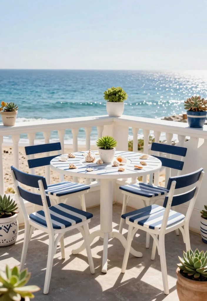 21 Charming Patio Bistro Set Ideas for Small Balconies 6. Coastal Vibe with Nautical Colors 0