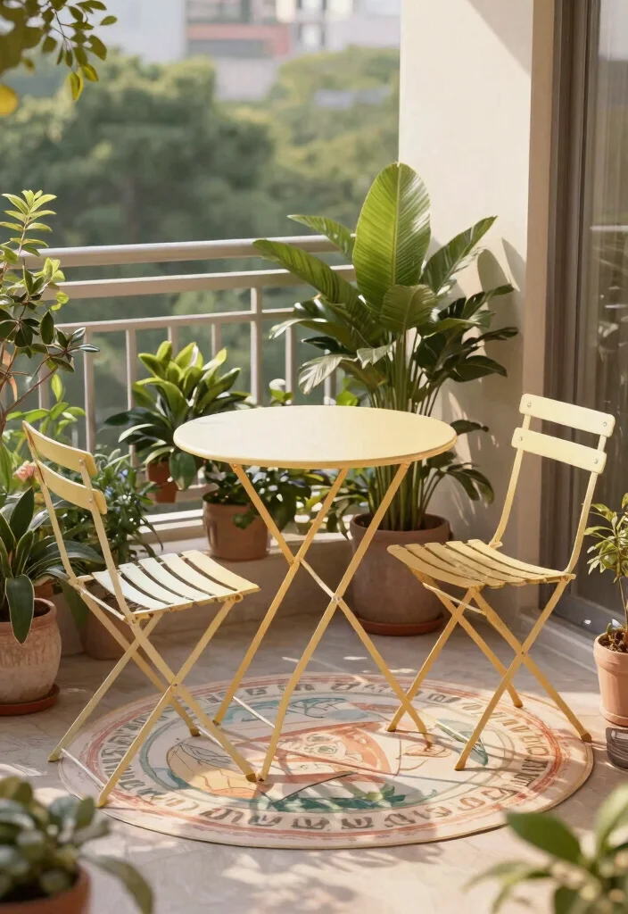 21 Charming Patio Bistro Set Ideas for Small Balconies 7. Trendy Folding Bistro Sets 0