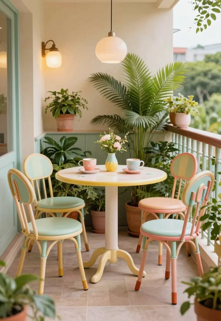 21 Charming Patio Bistro Set Ideas for Small Balconies 8. Vintage Vibes with Retro Designs 0
