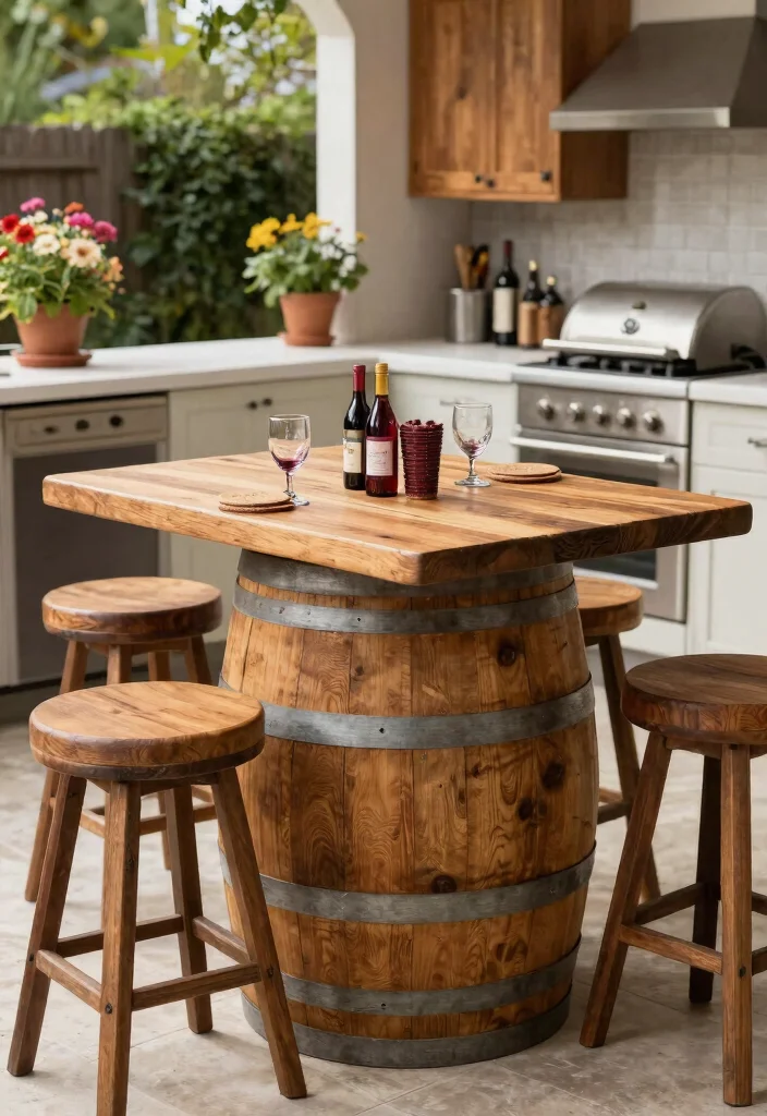 21 Epic BBQ Table Ideas for Your Outdoor Kitchen 11. Wine Barrel Table 0