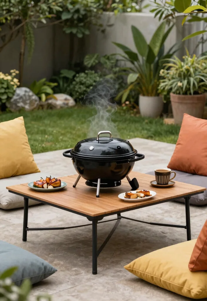 21 Epic BBQ Table Ideas for Your Outdoor Kitchen 12. Outdoor Coffee Table BBQ Setup 0