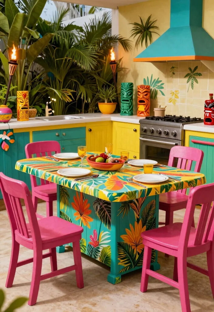 21 Epic BBQ Table Ideas for Your Outdoor Kitchen 13. Colorful Tiki BBQ Table 0