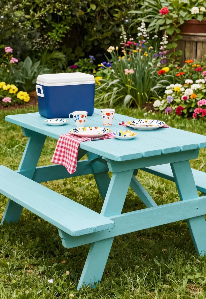 21 Epic BBQ Table Ideas for Your Outdoor Kitchen 3. Vintage Picnic Table 0