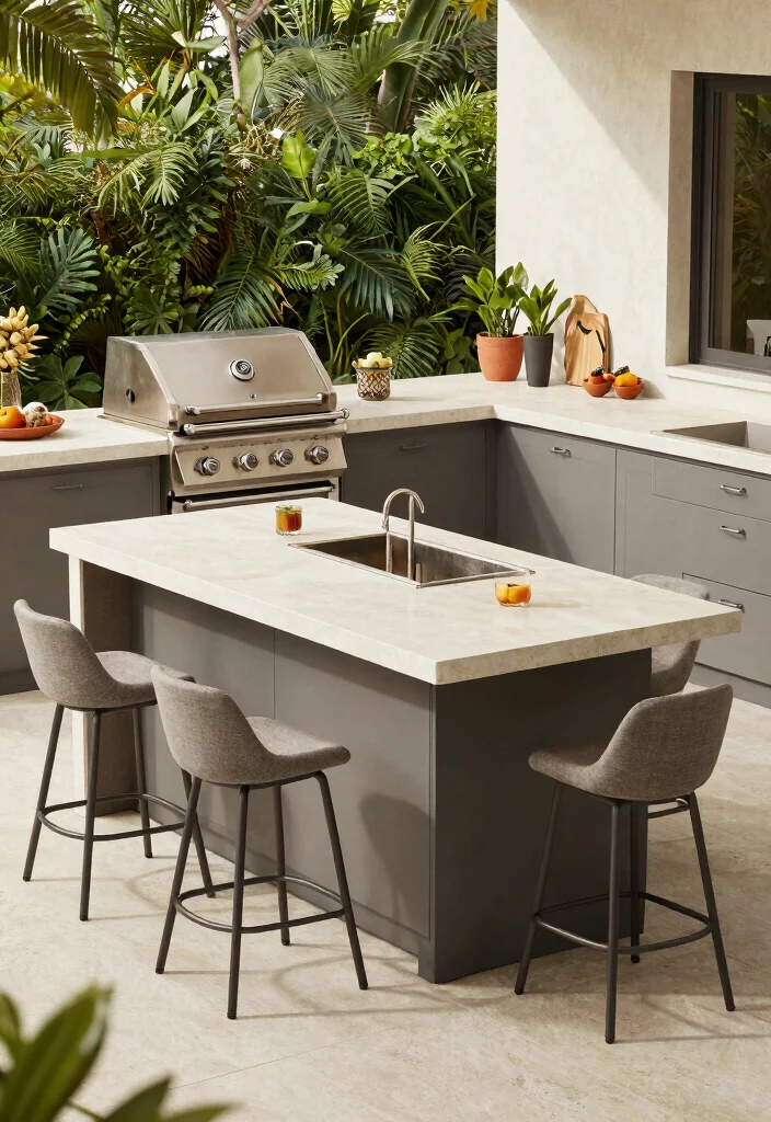 21 Epic BBQ Table Ideas for Your Outdoor Kitchen 4. Multi Functional Island Table 0