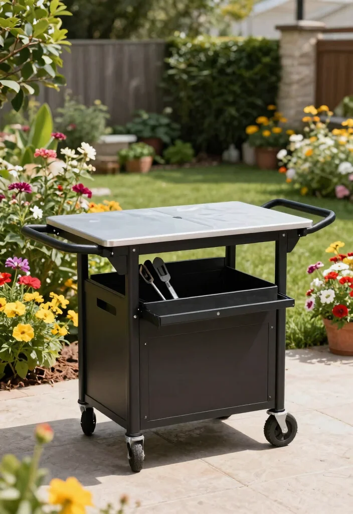 21 Epic BBQ Table Ideas for Your Outdoor Kitchen 5. Portable BBQ Cart Table 0