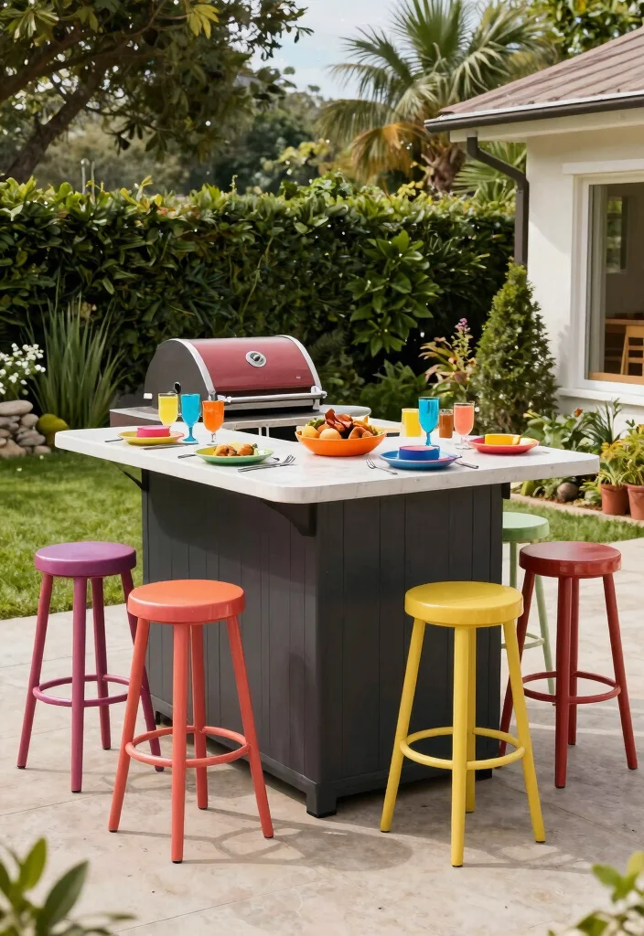 21 Epic BBQ Table Ideas for Your Outdoor Kitchen 6. Bar Height Table Setup 0