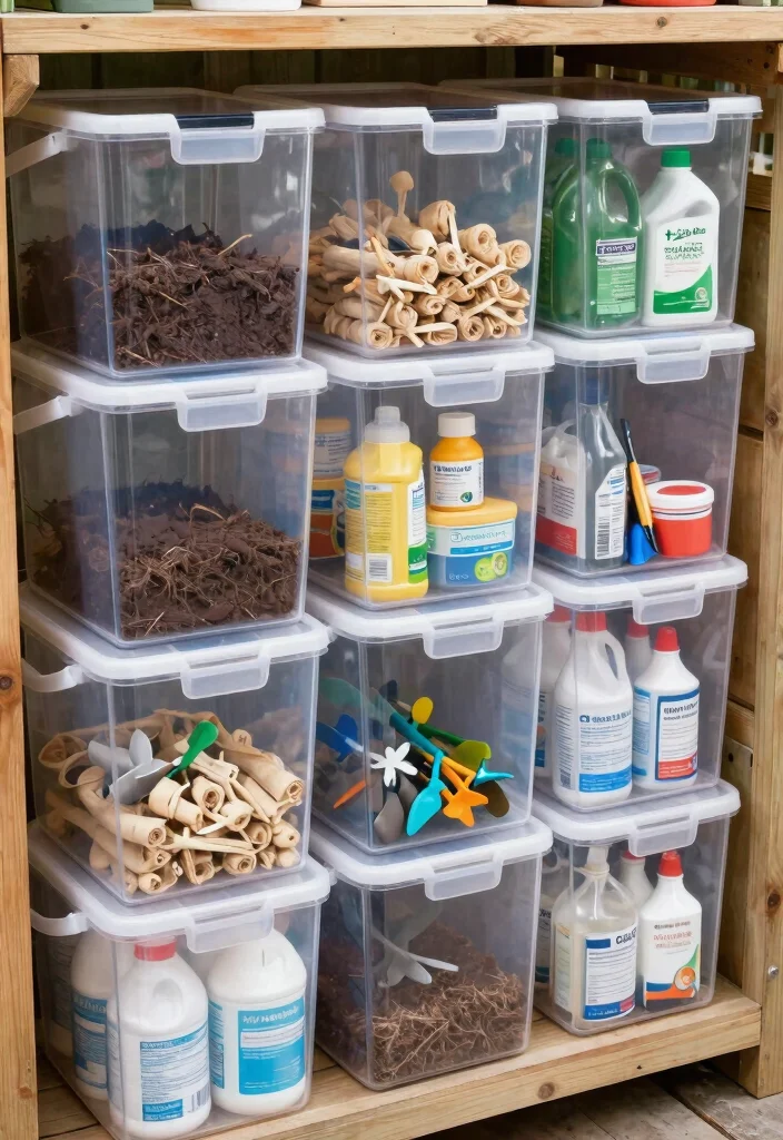 21 Genius Shed Tool Storage Ideas End the Clutter Now 13. Clear Storage Totes 0