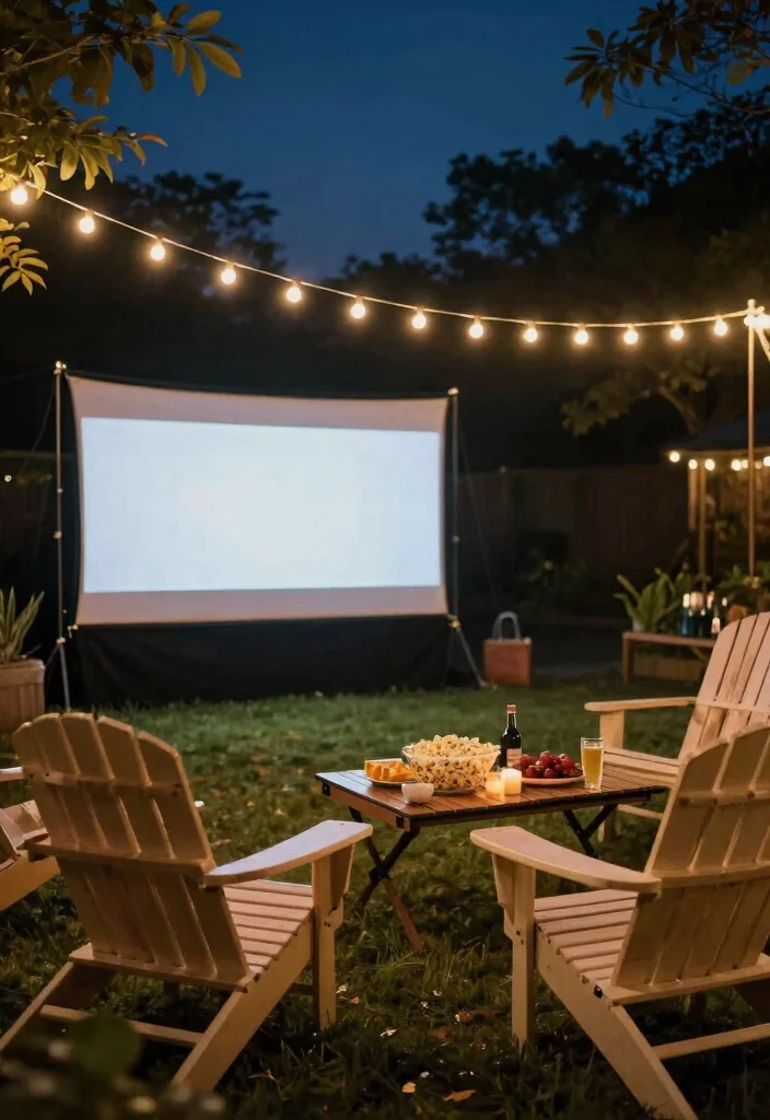 21 Relaxing Adirondack Chair Patio Ideas for Your Backyard 10. Outdoor Movie Night Setup 0