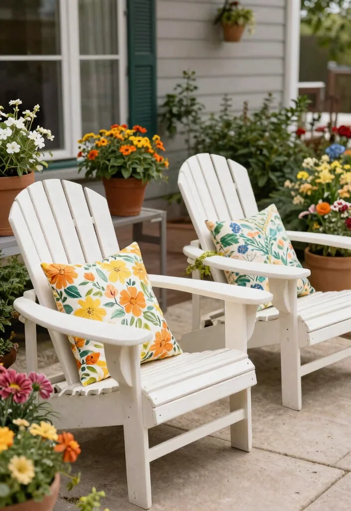 21 Relaxing Adirondack Chair Patio Ideas for Your Backyard 14. Seasonal Decor Touches 0
