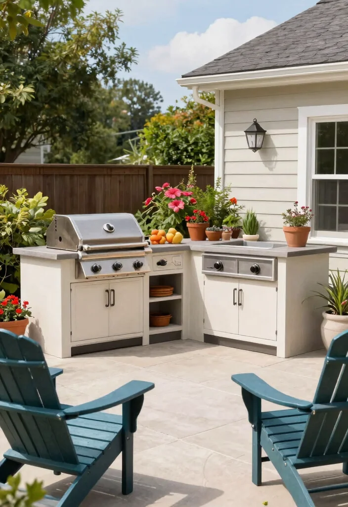 21 Relaxing Adirondack Chair Patio Ideas for Your Backyard 15. Outdoor Kitchen Integration 0
