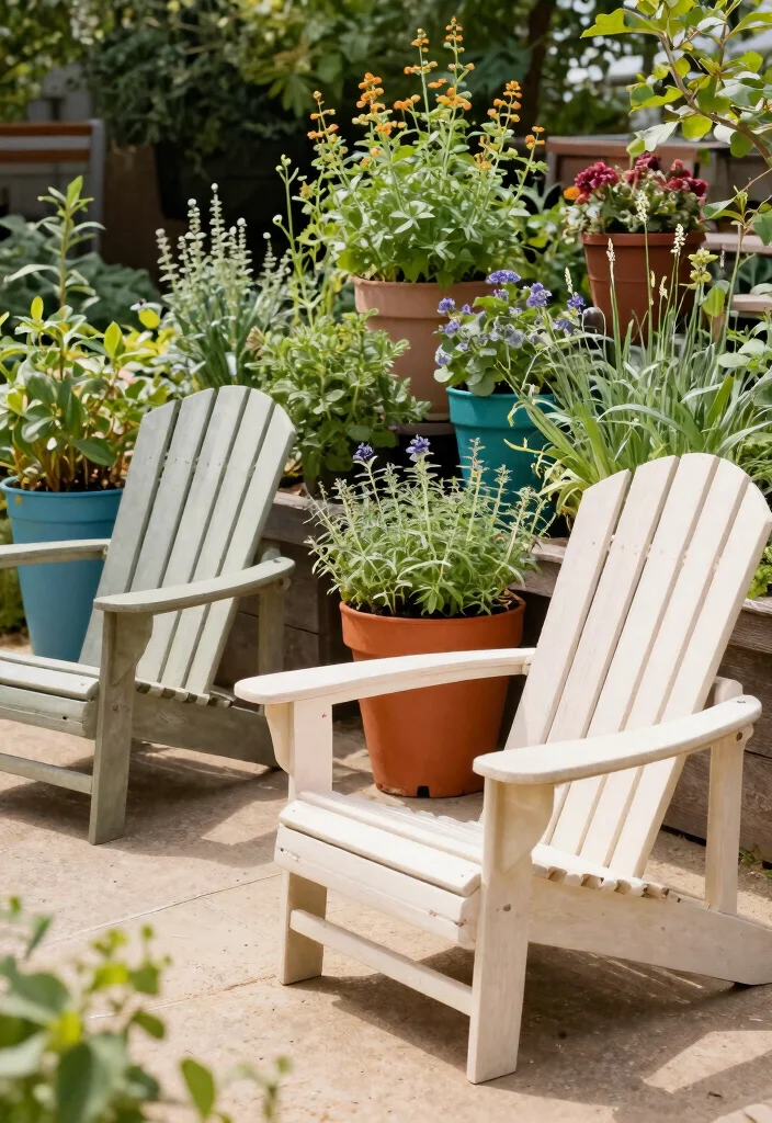 21 Relaxing Adirondack Chair Patio Ideas for Your Backyard 18. Herb Garden Companion 0