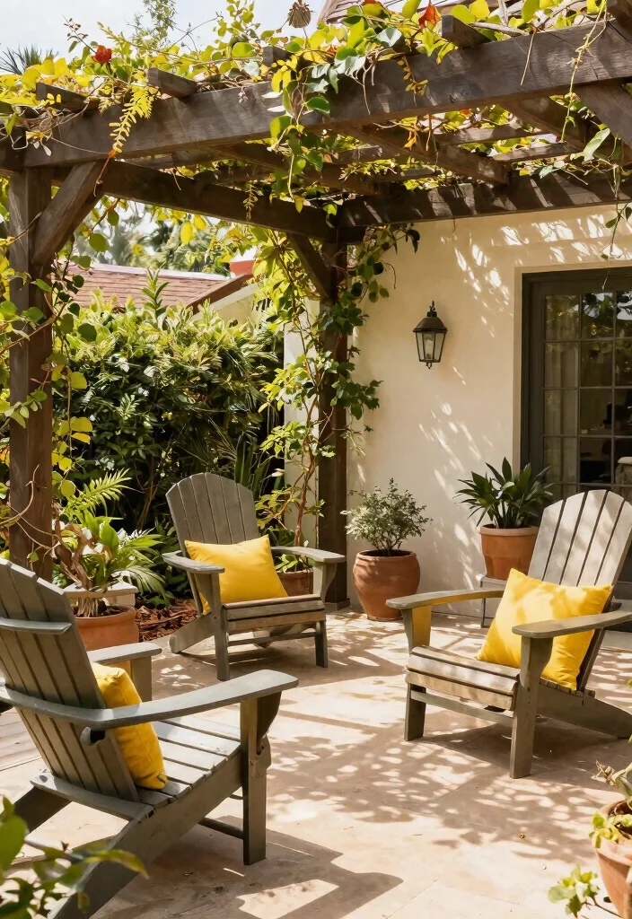 21 Relaxing Adirondack Chair Patio Ideas for Your Backyard 19. Shade Structures for Comfort 0