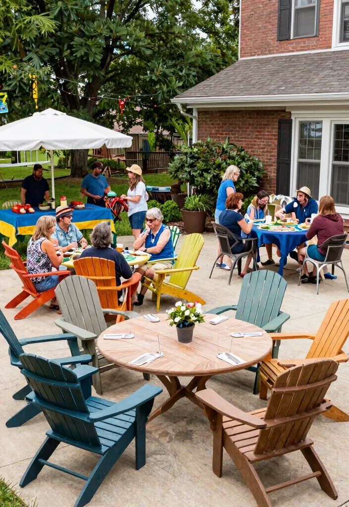21 Relaxing Adirondack Chair Patio Ideas for Your Backyard 20. Community Gathering Space 0