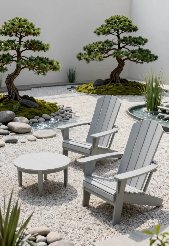 21 Relaxing Adirondack Chair Patio Ideas for Your Backyard 3. Minimalist Zen Garden 0