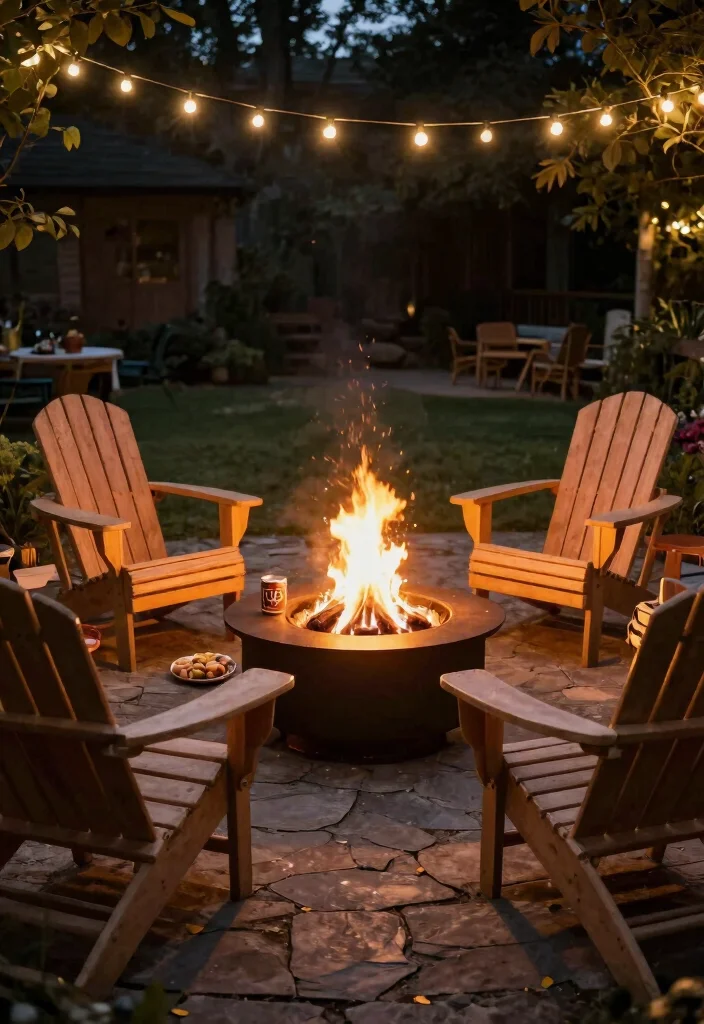 21 Relaxing Adirondack Chair Patio Ideas for Your Backyard 5. Cozy Fire Pit Retreat 0
