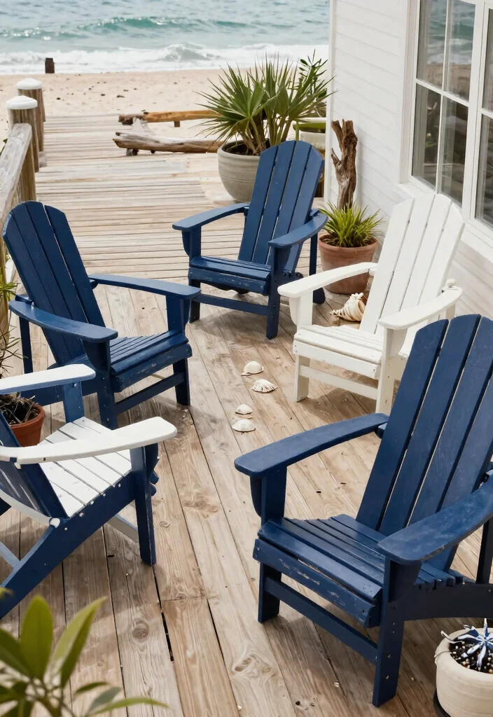 21 Relaxing Adirondack Chair Patio Ideas for Your Backyard 7. Beachy Vibes with Nautical Themes 0