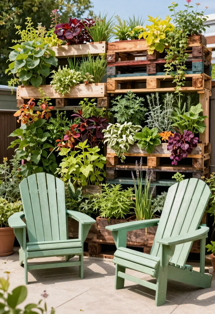 21 Relaxing Adirondack Chair Patio Ideas for Your Backyard 8. Vertical Garden Backdrop 0