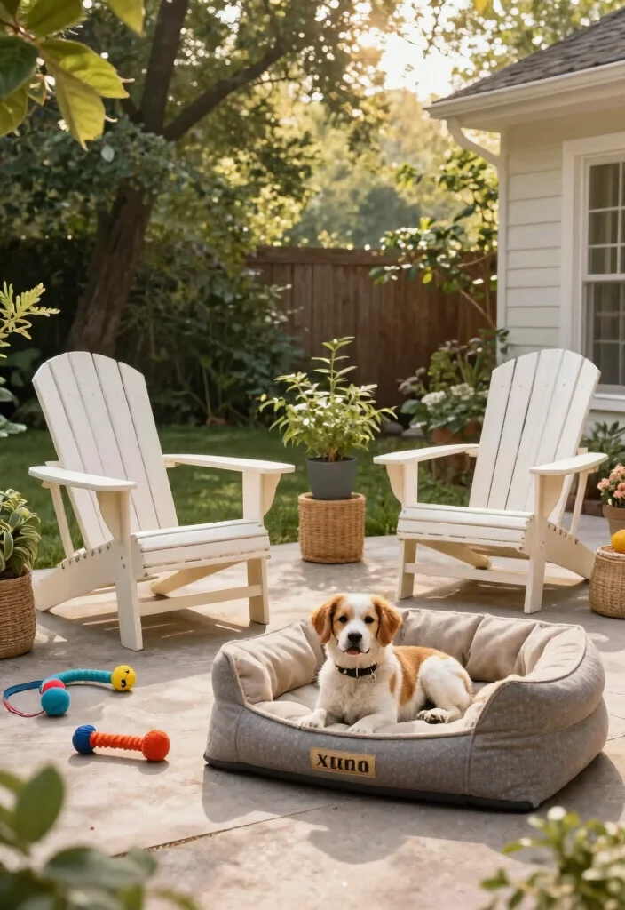 21 Relaxing Adirondack Chair Patio Ideas for Your Backyard 9. Pet Friendly Adirondack Space 0