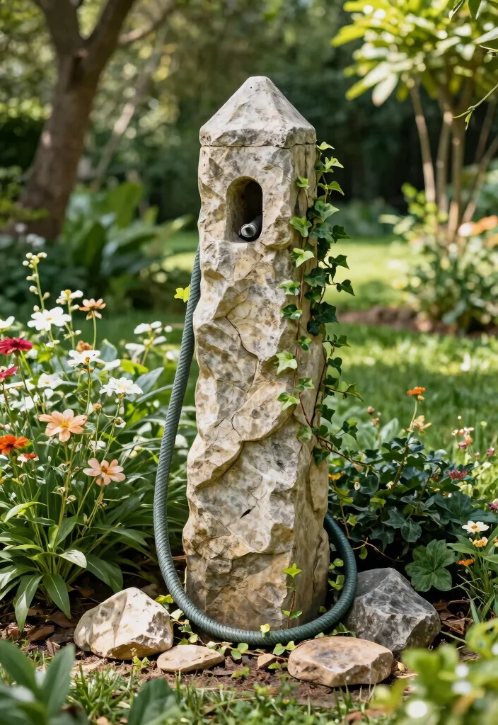 7 DIY Hose Reel Post Ideas for Gardens Without Walls 5. Faux Stone Hose Post 0