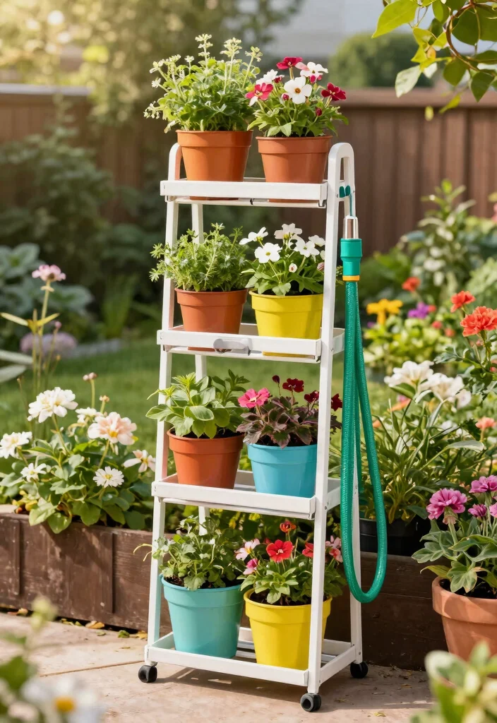 7 DIY Hose Reel Post Ideas for Gardens Without Walls 7. Multi Functional Vertical Hose Rack 0