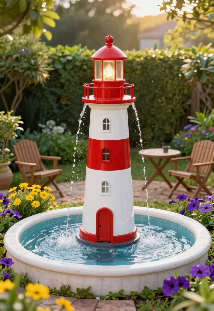 7 Nautical Outdoor Lighthouse Fountain Ideas Coastal 1. Classic Coastal Lighthouse Fountain 0