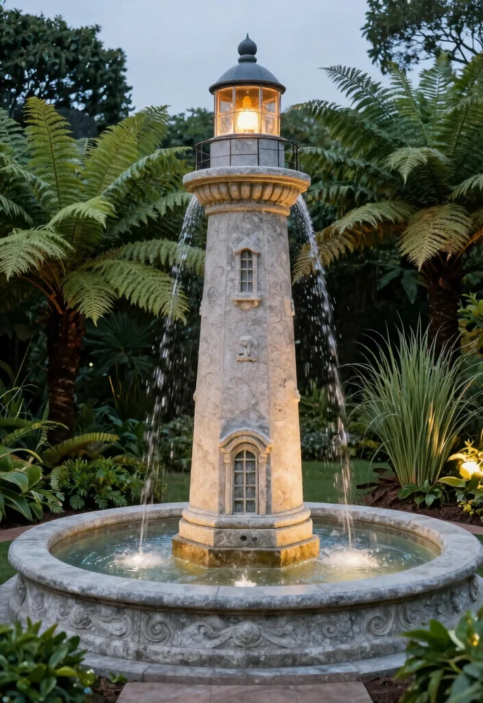 7 Nautical Outdoor Lighthouse Fountain Ideas Coastal 4. Elegant Stone Lighthouse Fountain 0