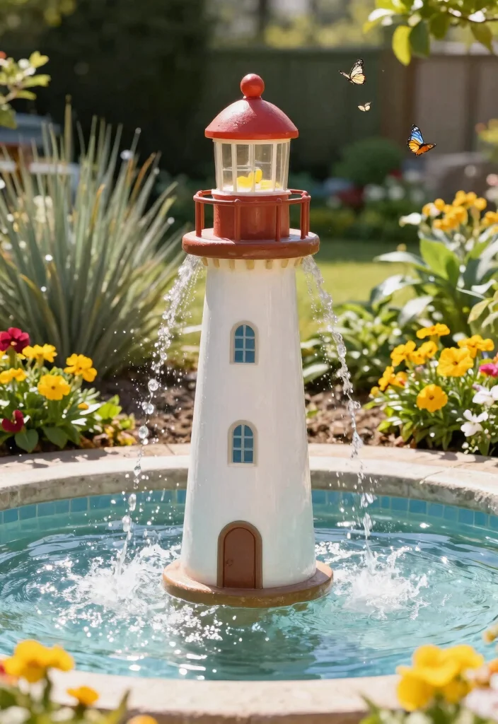 7 Nautical Outdoor Lighthouse Fountain Ideas Coastal 6. Solar Powered Lighthouse Fountain 0