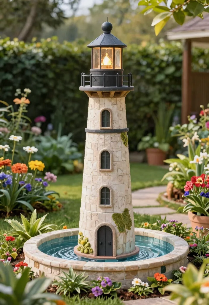 7 Nautical Outdoor Lighthouse Fountain Ideas Coastal 7. Customizable Lighthouse Fountain 0