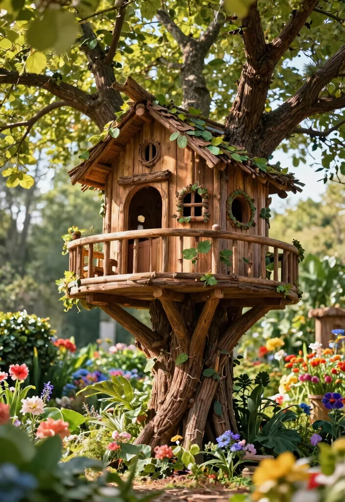 9 Natural Wooden Garden Sculpture Ideas Rustic Charm 6. Treehouse Dreams 0