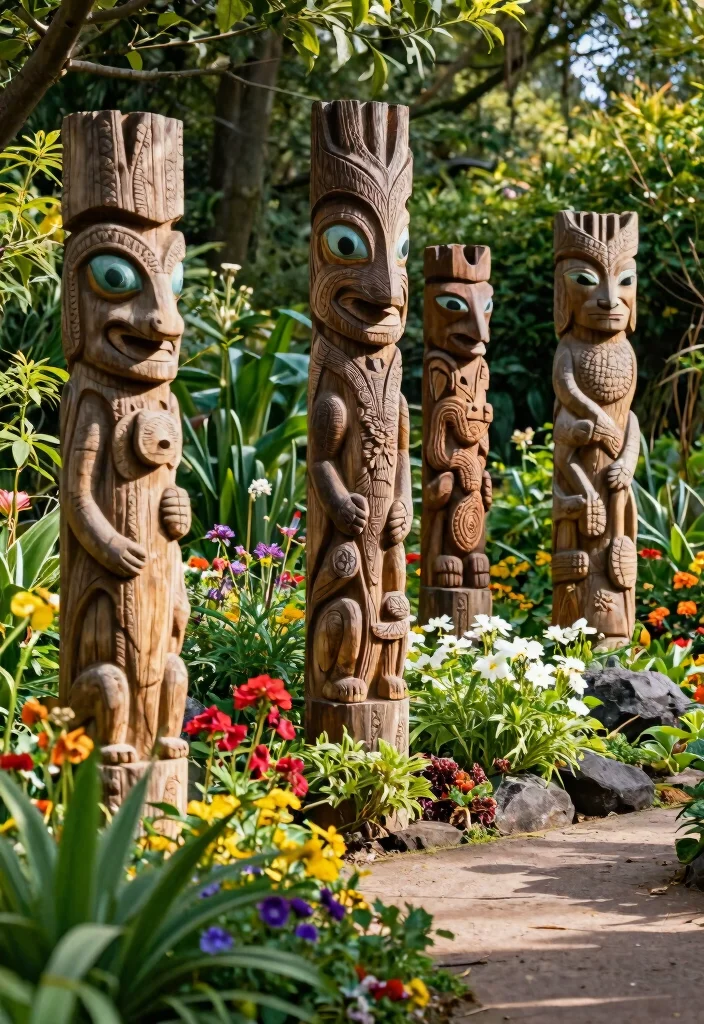 9 Natural Wooden Garden Sculpture Ideas Rustic Charm 9. Storytelling Totems 0