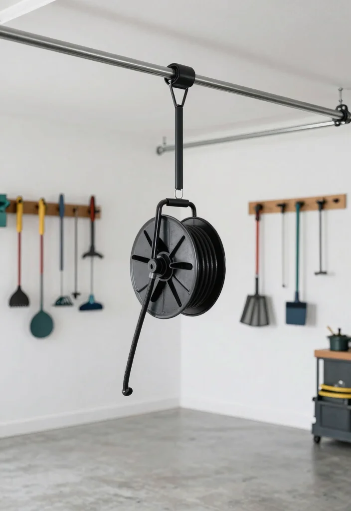9 Practical Air Hose Reel Mounting Ideas for Garages 2. Ceiling Mounted Hose Storage 0