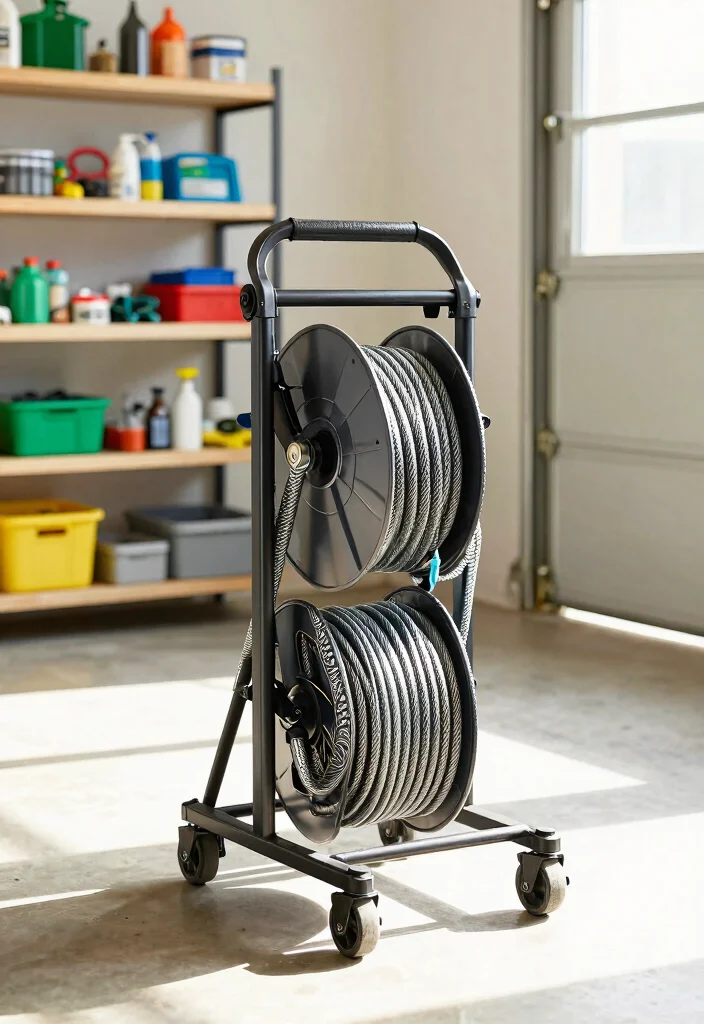 9 Practical Air Hose Reel Mounting Ideas for Garages 3. Vertical Hose Reel Stand 0