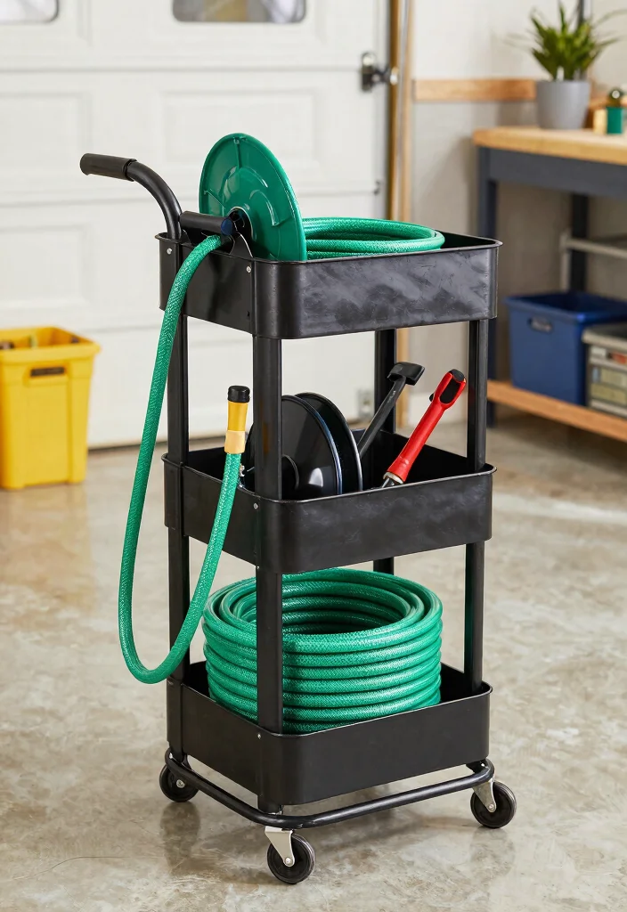 9 Practical Air Hose Reel Mounting Ideas for Garages 8. Foldable Hose Reel Cart 0