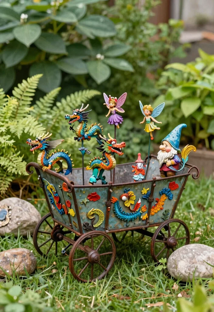 9 Whimsical Wagon Fairy Garden Ideas Kids Will Love 3. Vintage Metal Wagon Display 0