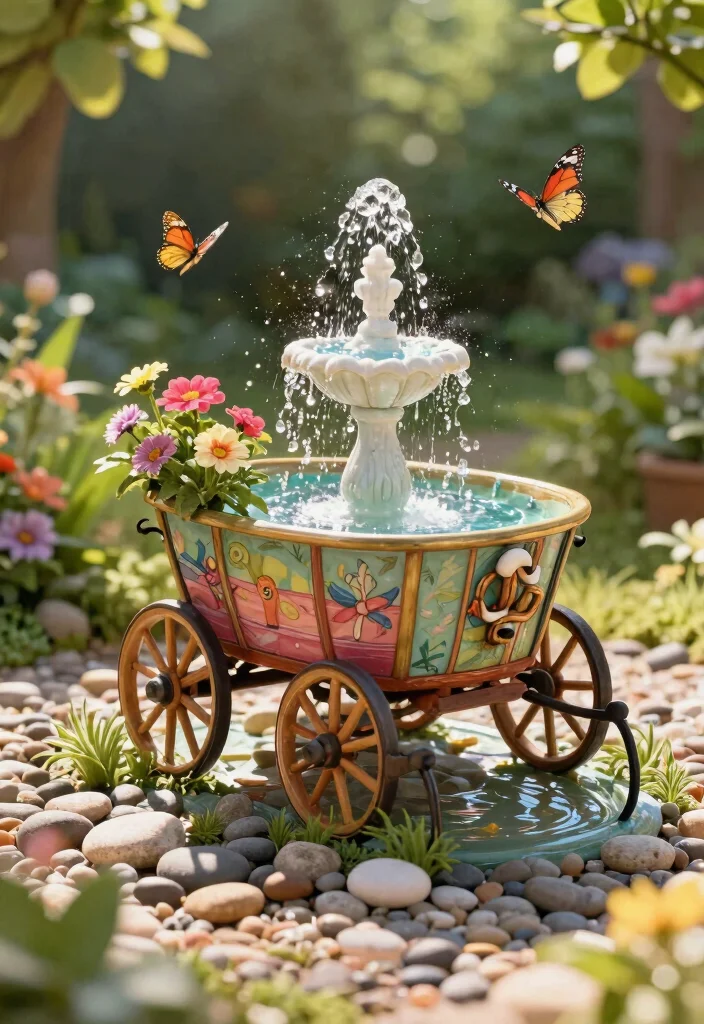 9 Whimsical Wagon Fairy Garden Ideas Kids Will Love 4. Whimsical Wagon Water Feature 0