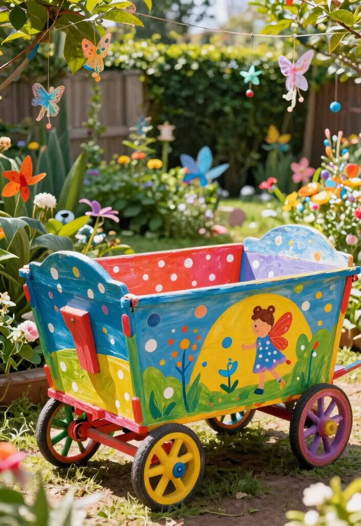 9 Whimsical Wagon Fairy Garden Ideas Kids Will Love 6. Playful Garden Art Wagon 0